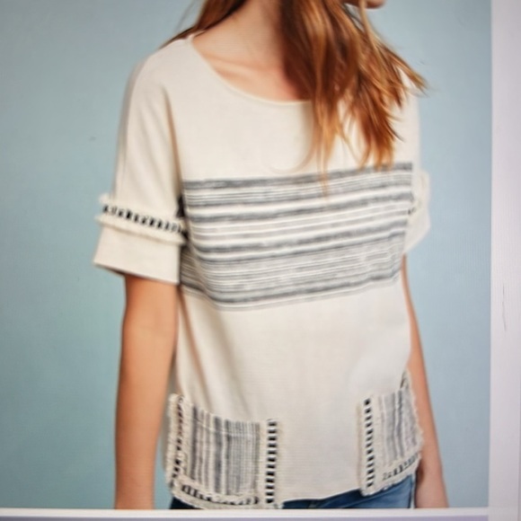 Anthropologie Eva Franco Nantucket Top Womens L Black/cream Nautical Bohemian - Picture 2 of 11